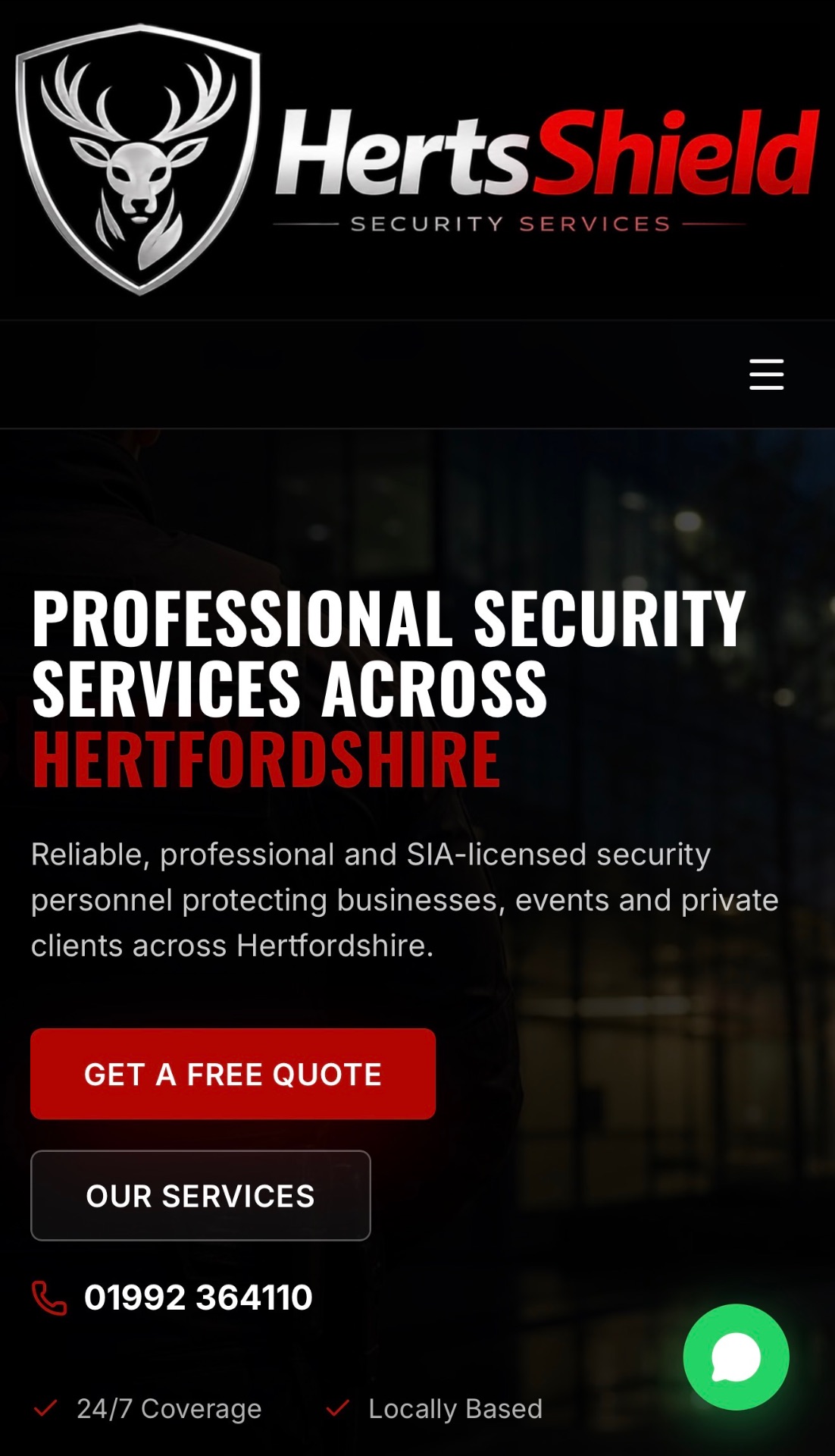 HertsShield Security Services website screenshot